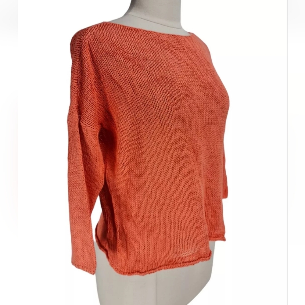 Eileen Fisher boxy loose cotton sweater sz medium coral knit